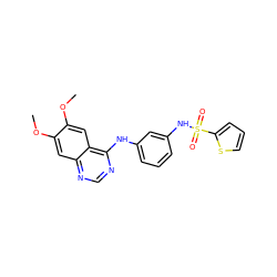 COc1cc2ncnc(Nc3cccc(NS(=O)(=O)c4cccs4)c3)c2cc1OC ZINC001772608172