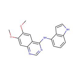 COc1cc2ncnc(Nc3cccc4[nH]ccc34)c2cc1OC ZINC000653852792