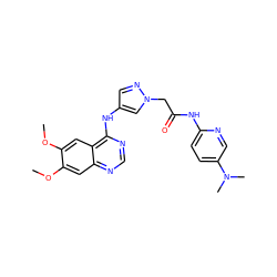 COc1cc2ncnc(Nc3cnn(CC(=O)Nc4ccc(N(C)C)cn4)c3)c2cc1OC ZINC000073221976