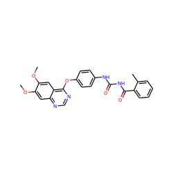 COc1cc2ncnc(Oc3ccc(NC(=O)NC(=O)c4ccccc4C)cc3)c2cc1OC ZINC000028572634