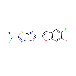 COc1cc2oc(-c3cn4nc([C@@H](C)F)sc4n3)cc2cc1Cl ZINC000653682160