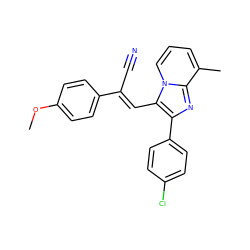 COc1ccc(/C(C#N)=C/c2c(-c3ccc(Cl)cc3)nc3c(C)cccn23)cc1 ZINC000004025045