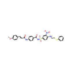 COc1ccc(/C=C/C(=O)Nc2ccc(C(=O)NS(=O)(=O)c3ccc(NCCSc4ccccc4)c([N+](=O)[O-])c3)cc2)cc1 ZINC001772585257