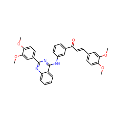 COc1ccc(/C=C/C(=O)c2cccc(Nc3nc(-c4ccc(OC)c(OC)c4)nc4ccccc34)c2)cc1OC ZINC000653836252