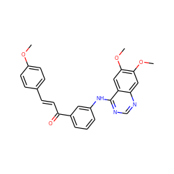 COc1ccc(/C=C/C(=O)c2cccc(Nc3ncnc4cc(OC)c(OC)cc34)c2)cc1 ZINC000653836197