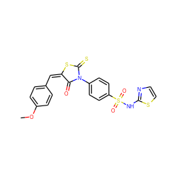 COc1ccc(/C=C2/SC(=S)N(c3ccc(S(=O)(=O)Nc4nccs4)cc3)C2=O)cc1 ZINC000008648182