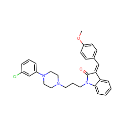 COc1ccc(/C=C2\C(=O)N(CCCN3CCN(c4cccc(Cl)c4)CC3)c3ccccc32)cc1 ZINC000028239233