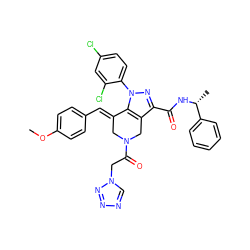 COc1ccc(/C=C2\CN(C(=O)Cn3cnnn3)Cc3c(C(=O)N[C@H](C)c4ccccc4)nn(-c4ccc(Cl)cc4Cl)c32)cc1 ZINC001772577429