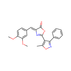 COc1ccc(/C=C2\N=C(c3c(-c4ccccc4)noc3C)OC2=O)cc1OC ZINC000001515573