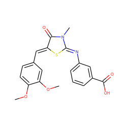 COc1ccc(/C=C2\S/C(=N\c3cccc(C(=O)O)c3)N(C)C2=O)cc1OC ZINC000012318341