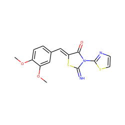 COc1ccc(/C=C2\SC(=N)N(c3nccs3)C2=O)cc1OC ZINC000004291910