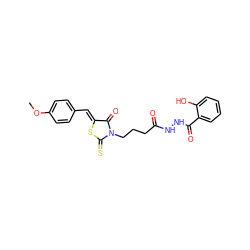 COc1ccc(/C=C2\SC(=S)N(CCCC(=O)NNC(=O)c3ccccc3O)C2=O)cc1 ZINC000003913857