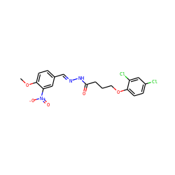 COc1ccc(/C=N/NC(=O)CCCOc2ccc(Cl)cc2Cl)cc1[N+](=O)[O-] ZINC000008452596