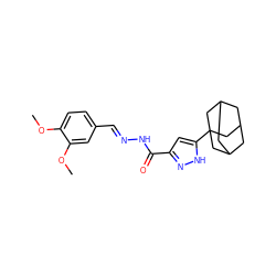 COc1ccc(/C=N/NC(=O)c2cc(C34CC5CC(CC(C5)C3)C4)[nH]n2)cc1OC ZINC000006187527