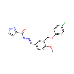 COc1ccc(/C=N/NC(=O)c2cc[nH]n2)cc1COc1ccc(Cl)cc1 ZINC000013108467