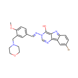 COc1ccc(/C=N/n2cnc3c4cc(Br)ccc4nc-3c2O)cc1CN1CCOCC1 ZINC000008829129