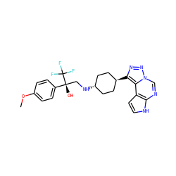 COc1ccc([C@@](O)(CN[C@H]2CC[C@H](c3nnn4cnc5[nH]ccc5c34)CC2)C(F)(F)F)cc1 ZINC001772648097