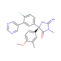 COc1ccc([C@@]2(c3ccc(F)c(-c4cncnc4)c3)NC(=N)N(C)C2=O)cc1C ZINC000043103520