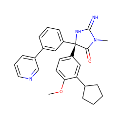 COc1ccc([C@@]2(c3cccc(-c4cccnc4)c3)NC(=N)N(C)C2=O)cc1C1CCCC1 ZINC000035801398