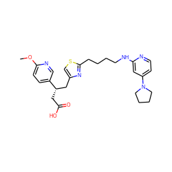 COc1ccc([C@@H](CC(=O)O)Cc2csc(CCCCNc3cc(N4CCCC4)ccn3)n2)cn1 ZINC000028568706