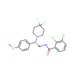 COc1ccc([C@@H](CNC(=O)c2cccc(Cl)c2Cl)N2CCC(F)(F)CC2)cc1 ZINC000207604286