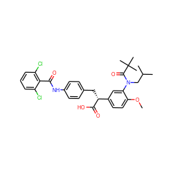 COc1ccc([C@@H](Cc2ccc(NC(=O)c3c(Cl)cccc3Cl)cc2)C(=O)O)cc1N(CC(C)C)C(=O)C(C)(C)C ZINC000028338758