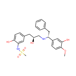 COc1ccc([C@@H](Cc2ccccc2)NC[C@@H](O)Cc2ccc(O)c(NS(C)(=O)=O)c2)cc1O ZINC000028958087