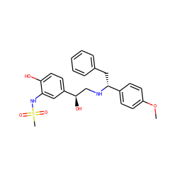 COc1ccc([C@@H](Cc2ccccc2)NC[C@@H](O)c2ccc(O)c(NS(C)(=O)=O)c2)cc1 ZINC000026825876
