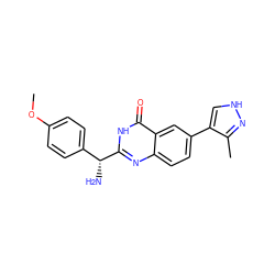 COc1ccc([C@@H](N)c2nc3ccc(-c4c[nH]nc4C)cc3c(=O)[nH]2)cc1 ZINC000095585922