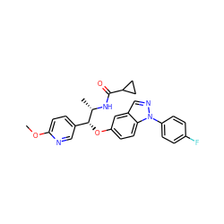 COc1ccc([C@@H](Oc2ccc3c(cnn3-c3ccc(F)cc3)c2)[C@H](C)NC(=O)C2CC2)cn1 ZINC000114683303
