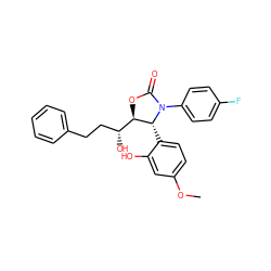 COc1ccc([C@@H]2[C@@H]([C@H](O)CCc3ccccc3)OC(=O)N2c2ccc(F)cc2)c(O)c1 ZINC000029129391