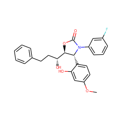 COc1ccc([C@@H]2[C@@H]([C@H](O)CCc3ccccc3)OC(=O)N2c2cccc(F)c2)c(O)c1 ZINC000029129307