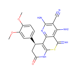 COc1ccc([C@@H]2CC(=O)Nc3sc(=N)c4c(N)c(C#N)c(N)nc4c32)cc1OC ZINC000013122002