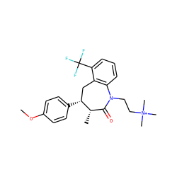 COc1ccc([C@@H]2Cc3c(cccc3C(F)(F)F)N(CC[N+](C)(C)C)C(=O)[C@@H]2C)cc1 ZINC000013450786