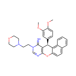 COc1ccc([C@@H]2c3c(ncn(CCN4CCOCC4)c3=N)Oc3ccc4ccccc4c32)cc1OC ZINC000008690157