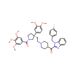 COc1ccc([C@]2(CCN3CCC(C(=O)c4nc5ccccc5n4Cc4ccc(F)cc4)CC3)CCN(C(=O)c3cc(OC)c(OC)c(OC)c3)C2)cc1OC ZINC000095541729