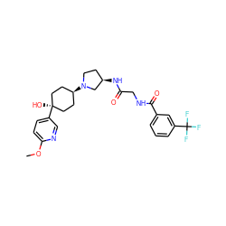 COc1ccc([C@]2(O)CC[C@H](N3CC[C@@H](NC(=O)CNC(=O)c4cccc(C(F)(F)F)c4)C3)CC2)cn1 ZINC000100765881