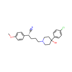 COc1ccc([C@H](C#N)CCCN2CCC(O)(c3ccc(Cl)cc3)CC2)cc1 ZINC000013802147