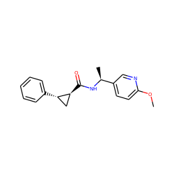 COc1ccc([C@H](C)NC(=O)[C@H]2C[C@@H]2c2ccccc2)cn1 ZINC000095591944