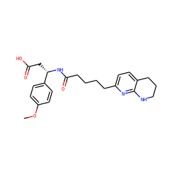COc1ccc([C@H](CC(=O)O)NC(=O)CCCCc2ccc3c(n2)NCCC3)cc1 ZINC000299838914