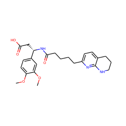 COc1ccc([C@H](CC(=O)O)NC(=O)CCCCc2ccc3c(n2)NCCC3)cc1OC ZINC000299840138