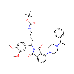 COc1ccc([C@H](CCCNC(=O)OC(C)(C)C)N2C(=O)c3cccc(N4CCN([C@H](C)c5ccccc5)CC4)c3C2=O)cc1OC ZINC000049679943
