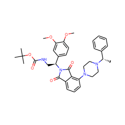 COc1ccc([C@H](CNC(=O)OC(C)(C)C)N2C(=O)c3cccc(N4CCN([C@@H](C)c5ccccc5)CC4)c3C2=O)cc1OC ZINC000049678765