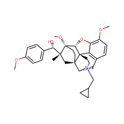 COc1ccc([C@H](O)[C@@]2(C)C[C@@]34CC[C@]2(OC)[C@@H]2Oc5c(OC)ccc6c5[C@@]23CCN(CC2CC2)[C@@H]4C6)cc1 ZINC000224266080
