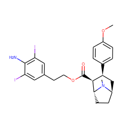 COc1ccc([C@H]2C[C@H]3CC[C@H]([C@H]2C(=O)OCCc2cc(I)c(N)c(I)c2)N3C)cc1 ZINC000150524116