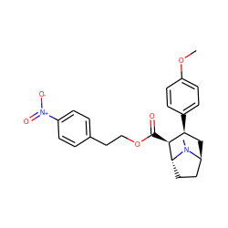 COc1ccc([C@H]2C[C@H]3CC[C@H]([C@H]2C(=O)OCCc2ccc([N+](=O)[O-])cc2)N3C)cc1 ZINC000101221880