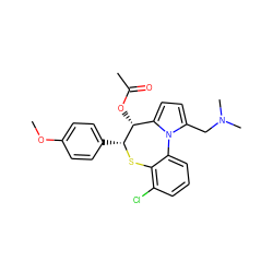 COc1ccc([C@H]2Sc3c(Cl)cccc3-n3c(CN(C)C)ccc3[C@H]2OC(C)=O)cc1 ZINC000013757080