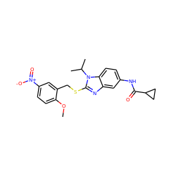 COc1ccc([N+](=O)[O-])cc1CSc1nc2cc(NC(=O)C3CC3)ccc2n1C(C)C ZINC000028525222