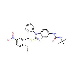 COc1ccc([N+](=O)[O-])cc1CSc1nc2cc(NC(=O)NC(C)(C)C)ccc2n1-c1ccccc1 ZINC000028525361