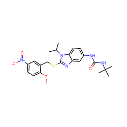 COc1ccc([N+](=O)[O-])cc1CSc1nc2cc(NC(=O)NC(C)(C)C)ccc2n1C(C)C ZINC000028523454